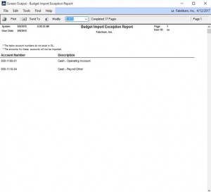 Budget Import Exception Report