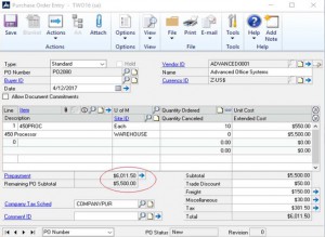 Prepayment on Purchase Order Total amount