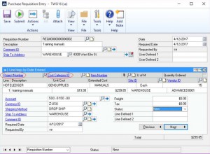 Project Accounting fields in Requisition Entry