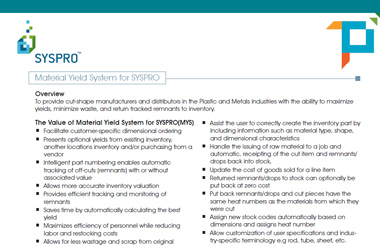 Material Yield System for SYSPRO