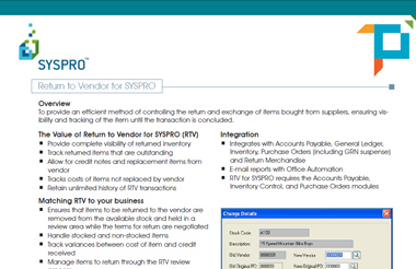 Return to Vendor for SYSPRO